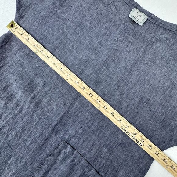 Chalet Et Ceci Linen Short Sleeve Dress M Gray Pocket Minimal Coastal Lagenlook - Picture 12 of 14
